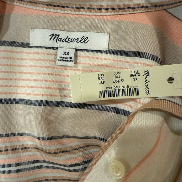 NWT Madewell Striped Poplin Button-Up Shirt XS Lightweight Short Sleeve - Picture 2 of 5